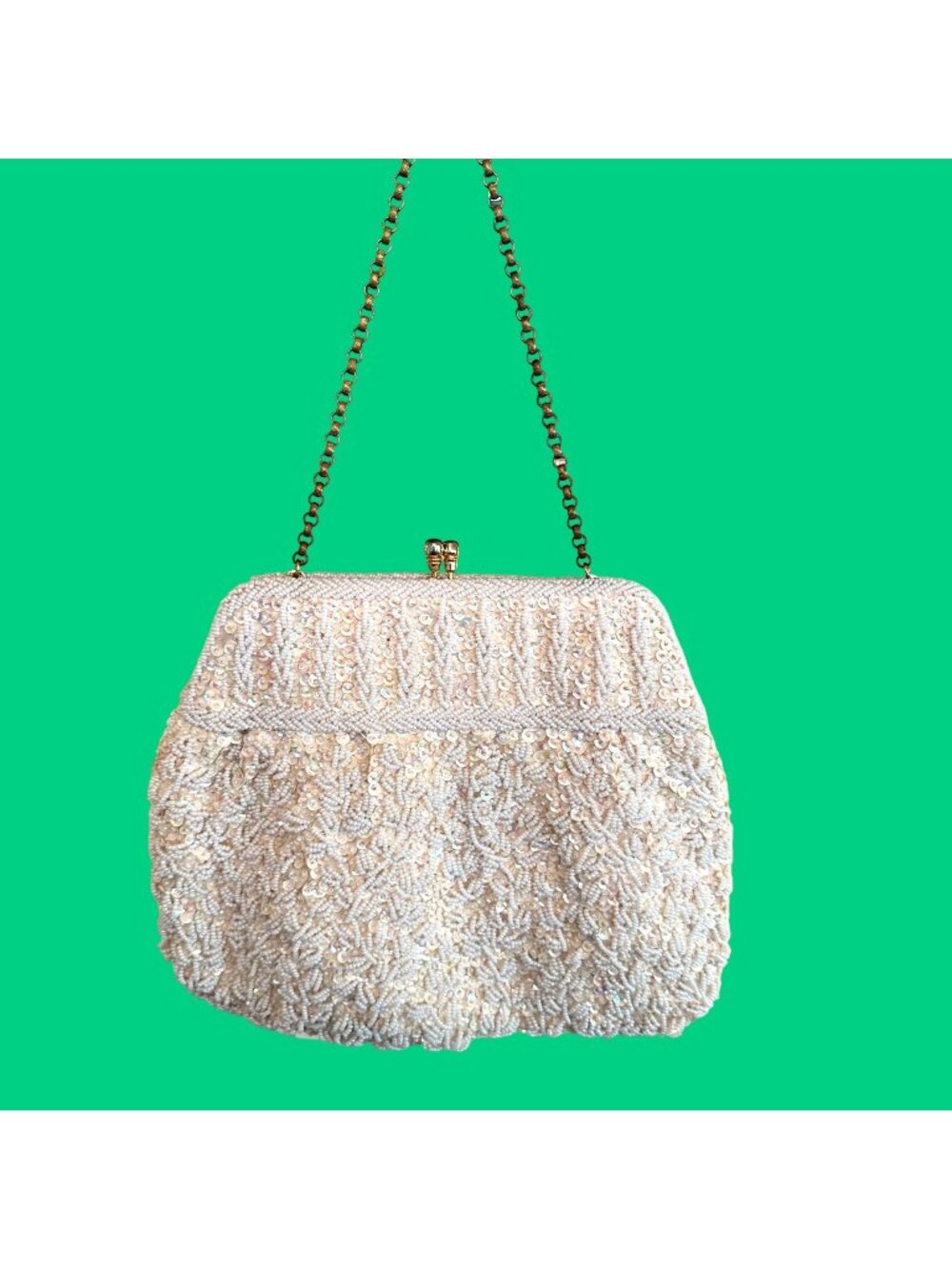 Vintage Beaded Evening Bag By Vian.C With Italian Beads Gold-Tone Chain Strap Ma